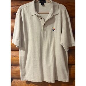 Antigua Pittsburgh Steelers Mens Large Polo Shirt Gray Cotton Short Sleeve NFL